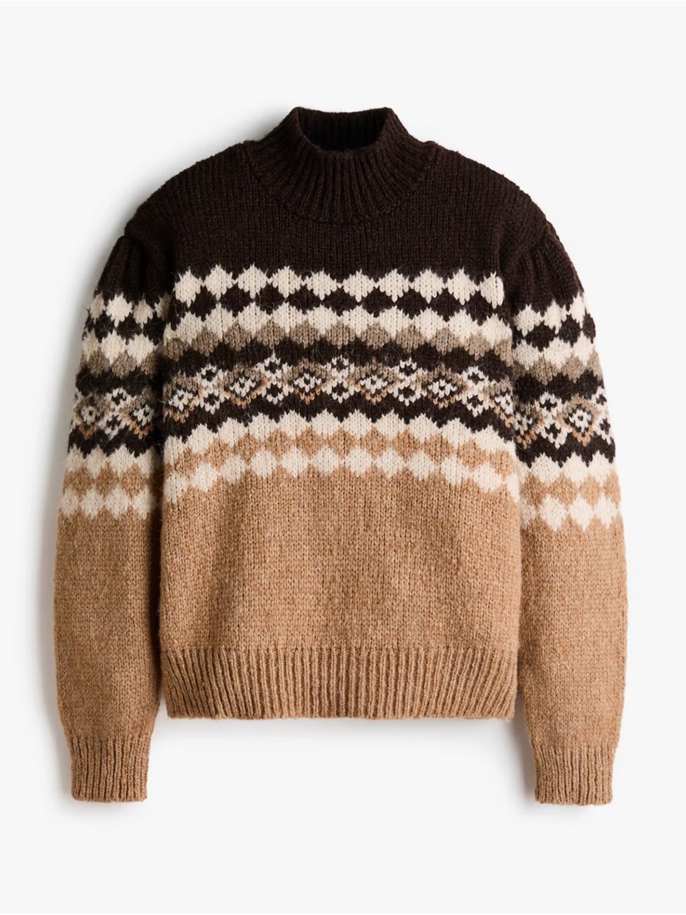 H&M Jacquard Knit Mock Fair Isle Wool Blend Sweater